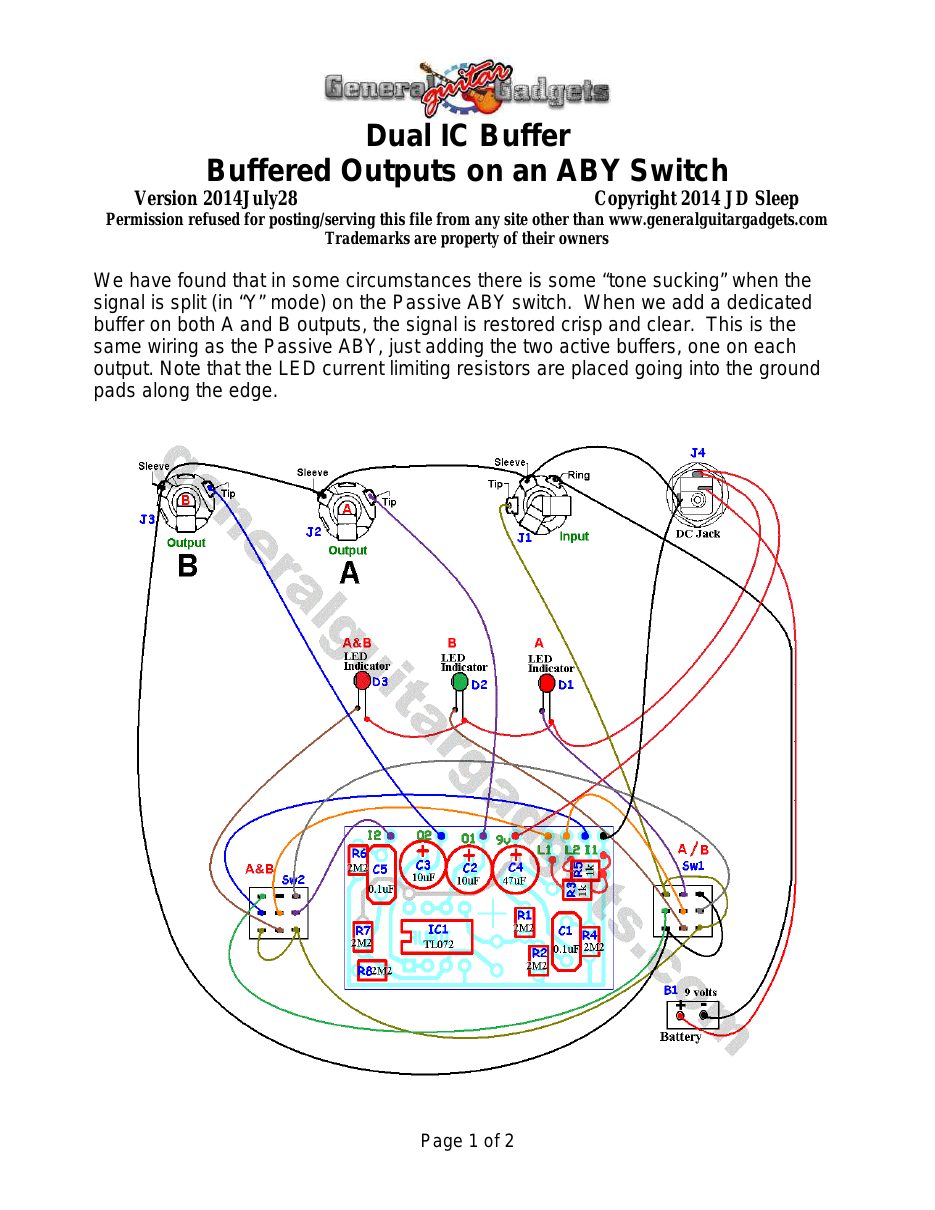 Switch Box with A/B/Y buffered outputs (Parts Layout and Wiring Diagram)