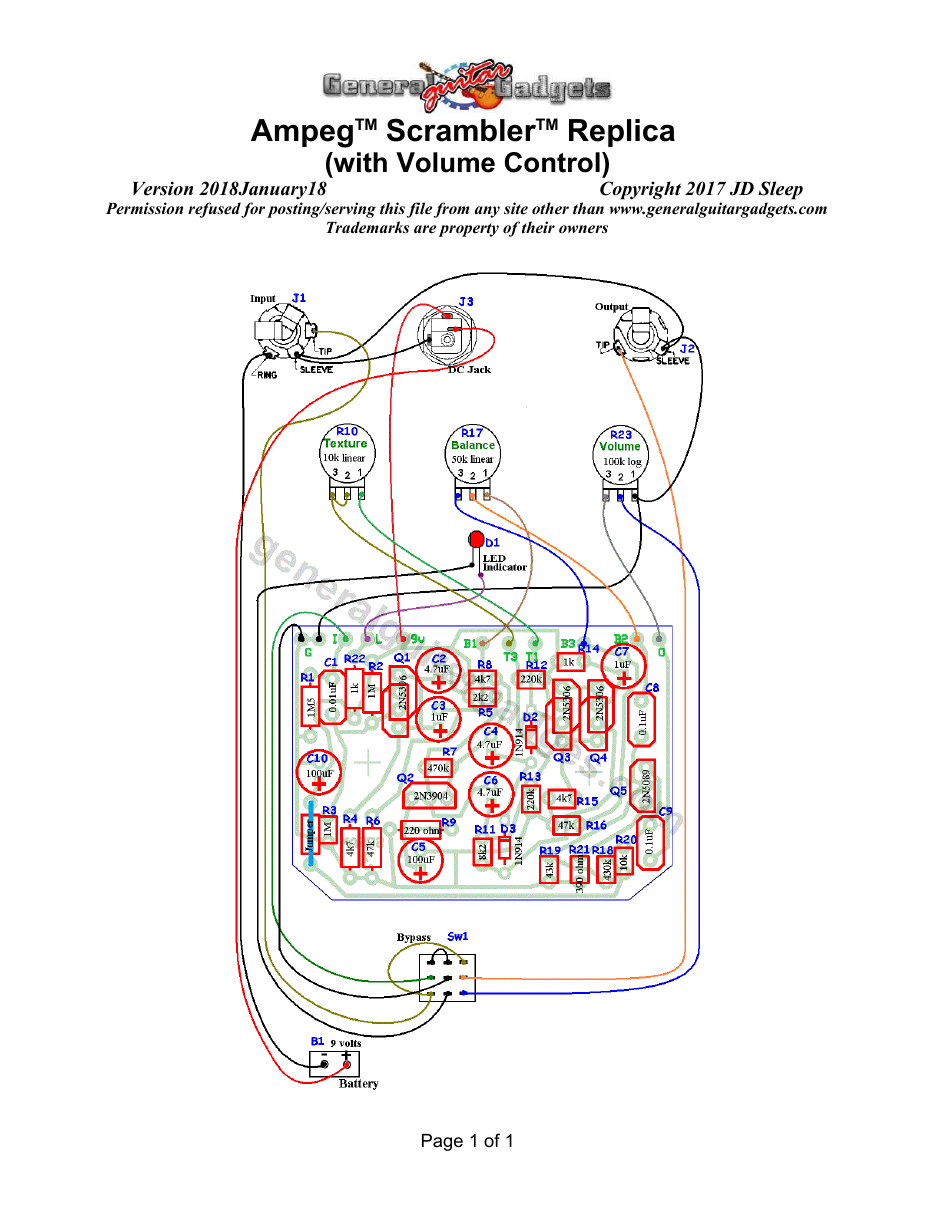Scrabbler With Volume Control Parts Layout and Wiring Diagram
