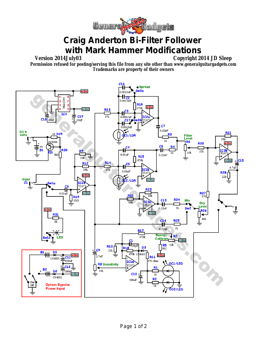 Bi-Filter Follower Schematic with modifications by Mark Hammer
