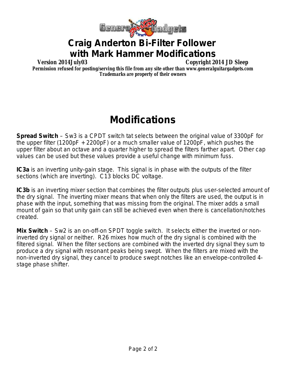 Bi-Filter Follower Schematic with modifications by Mark Hammer