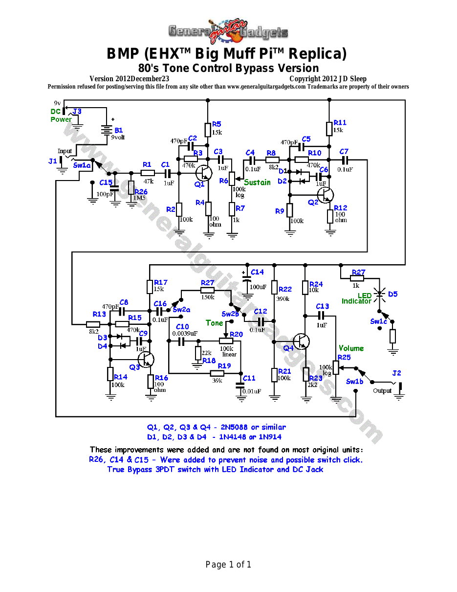 BMP 80's Tone Control Bypass Version Schematic