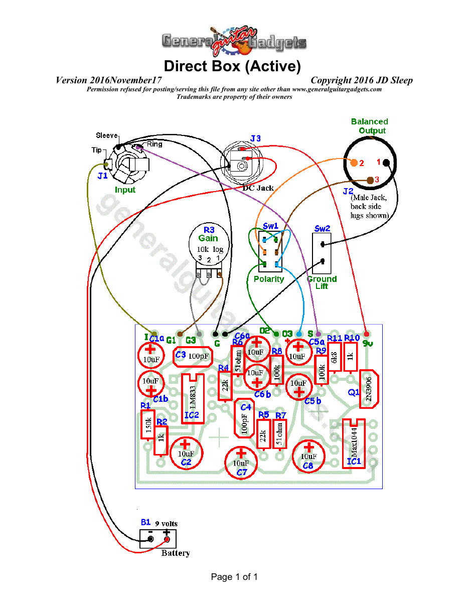 Active Direct Box Parts Layout