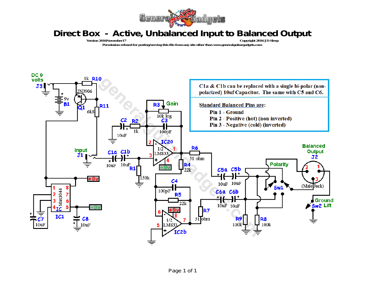 Active Direct Box Schematic