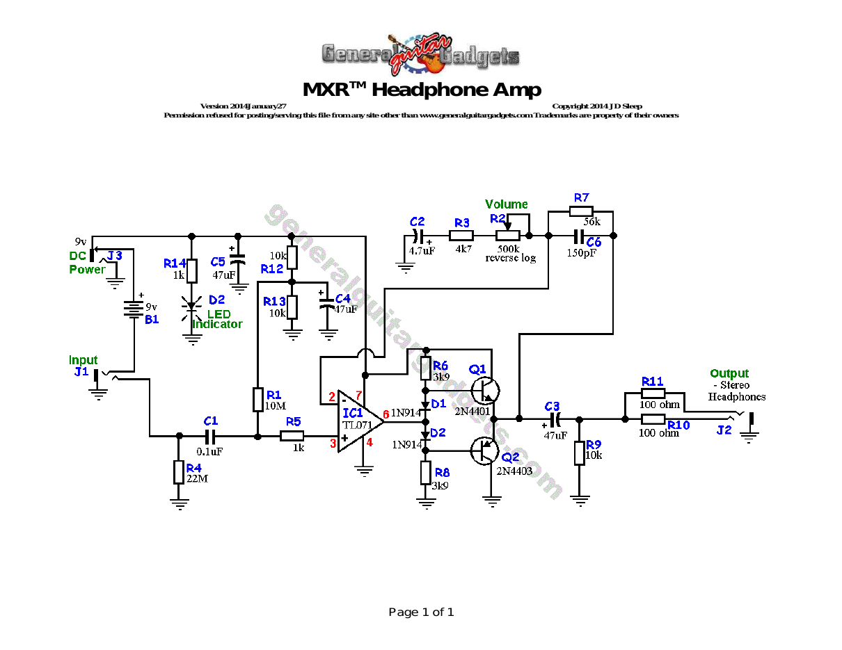 MXR™ Headphone Amp Schematic