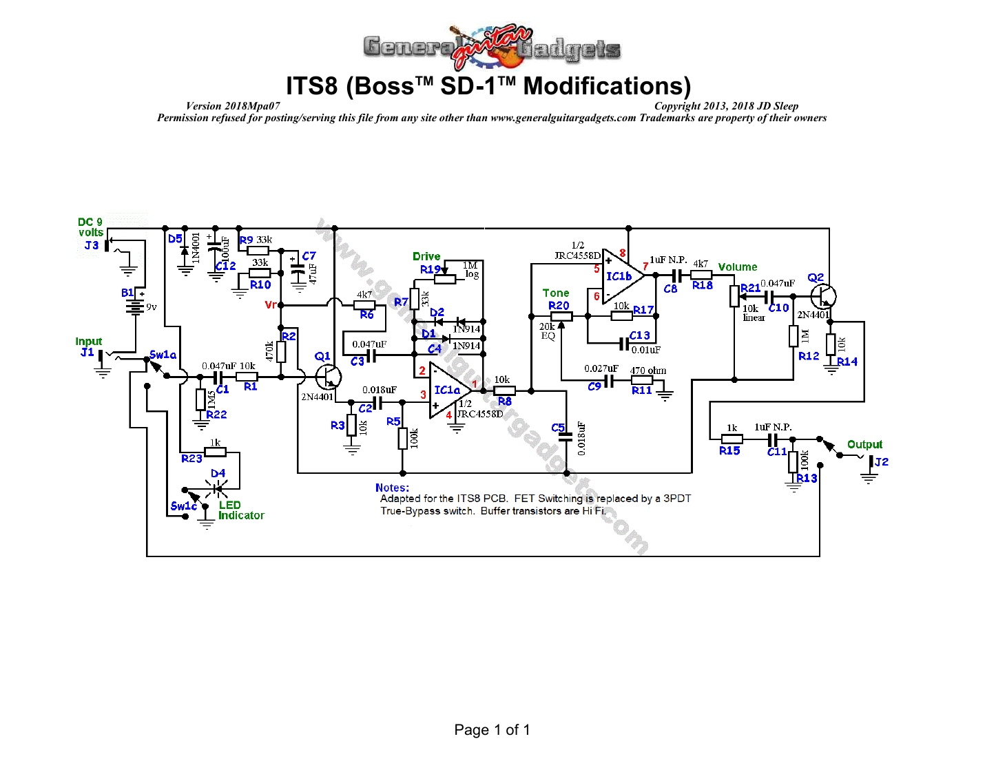 Boss SD-1 (on ITS8) Schematic