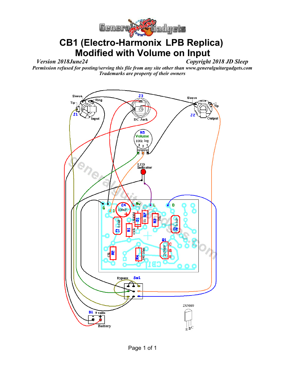 CB1 Input Volume Parts Layout and Wiring Diagram