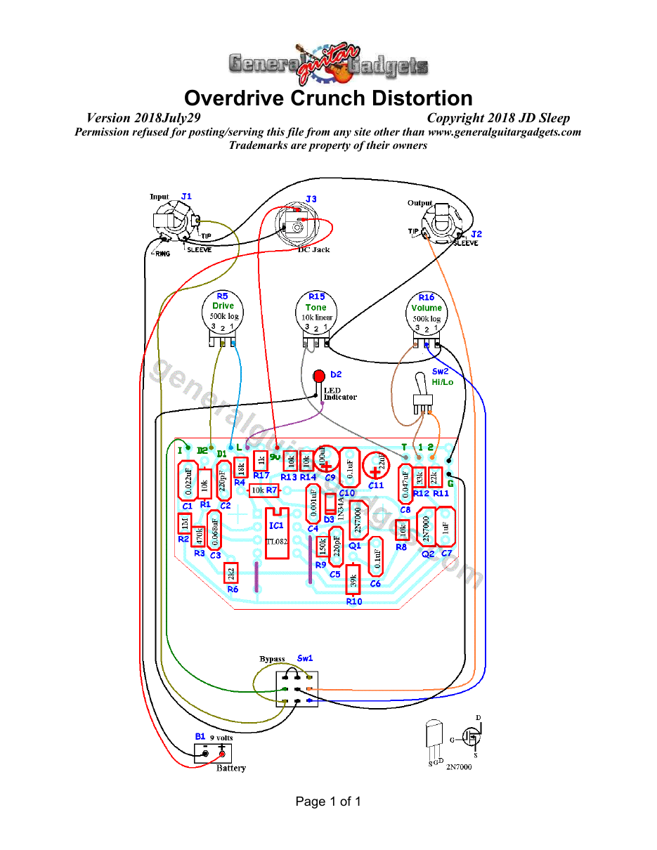 OC Distortion Parts Layout and Wiring Diagram