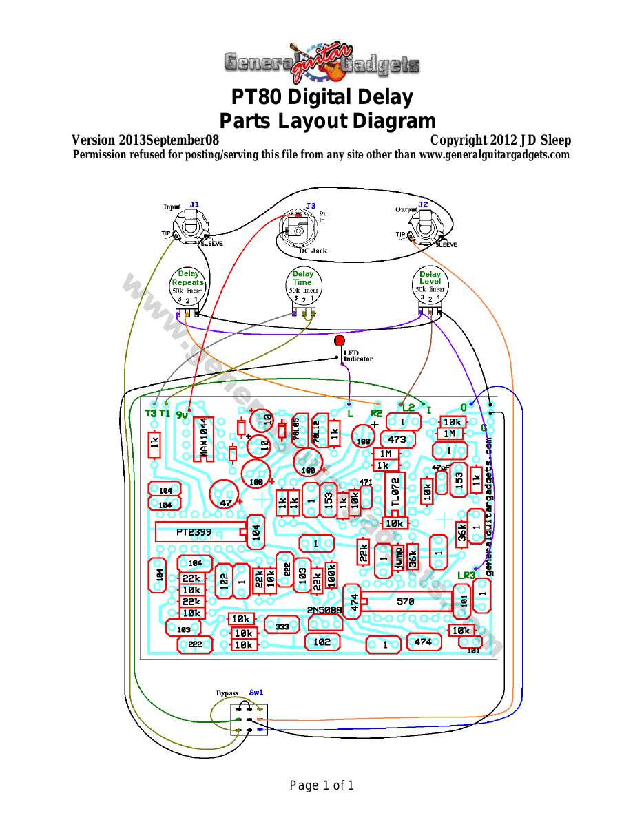 PT-80 Delay Layout & Wiring Dagram