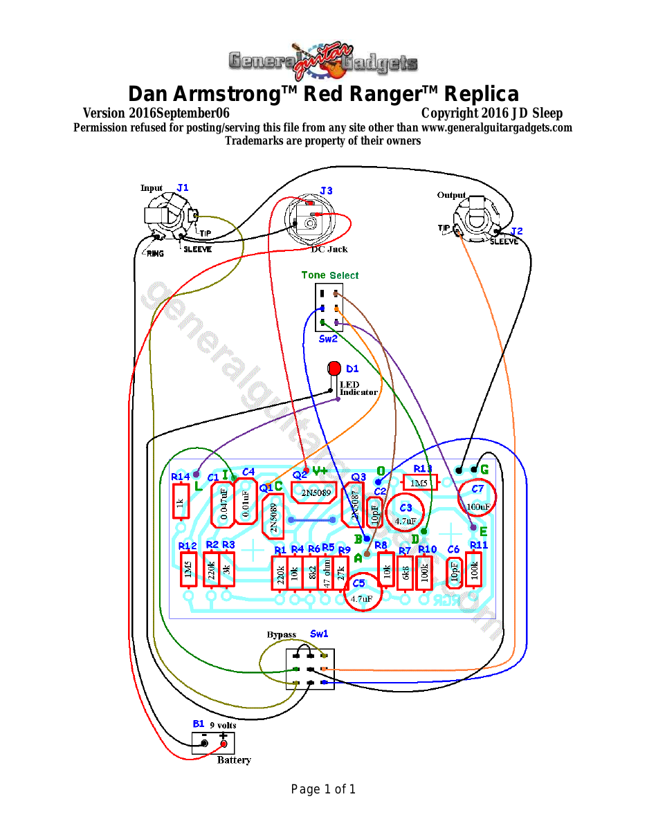 Dan Armstrong Red Ranger Booster Replica Parts Layout