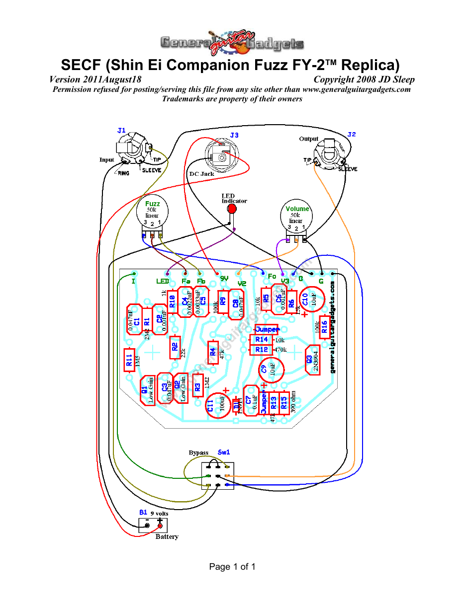 Shin Ei™ Companion Fuzz™ Layout/Wiring Diagram