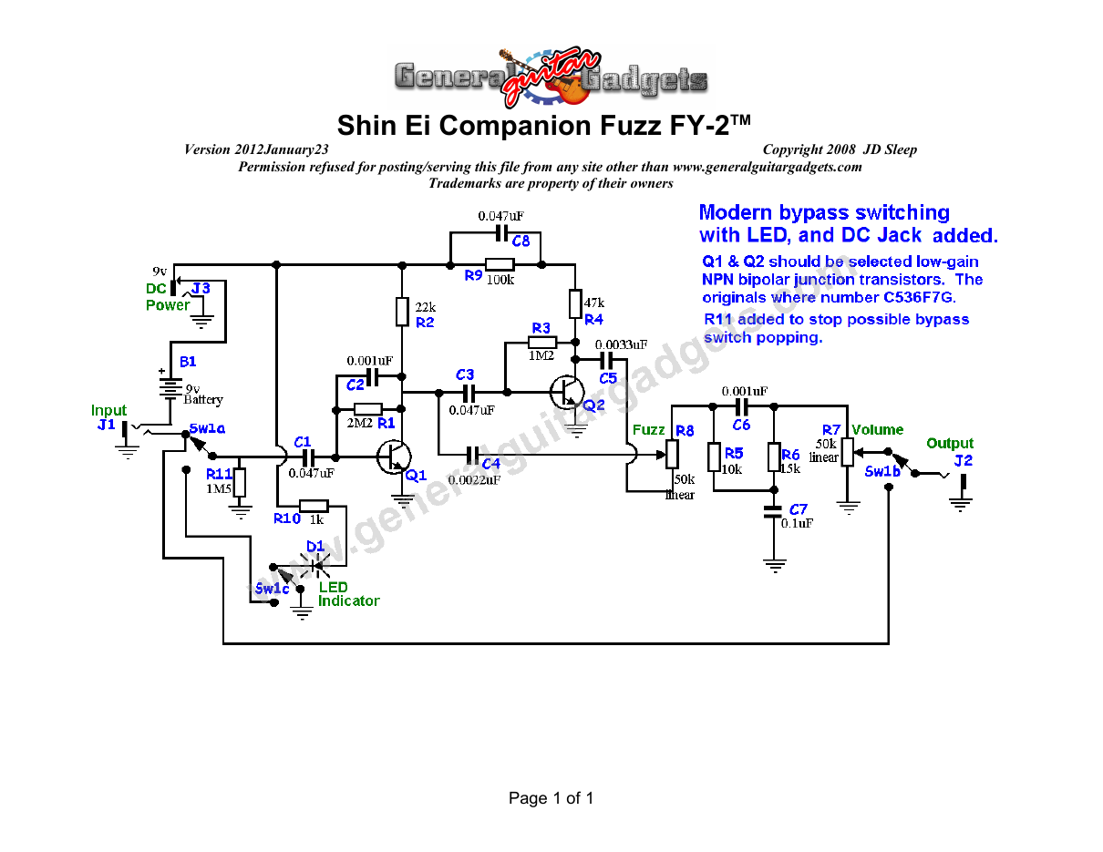 Original Shin Ei™ Companion Fuzz™ Schematic (for Reference)