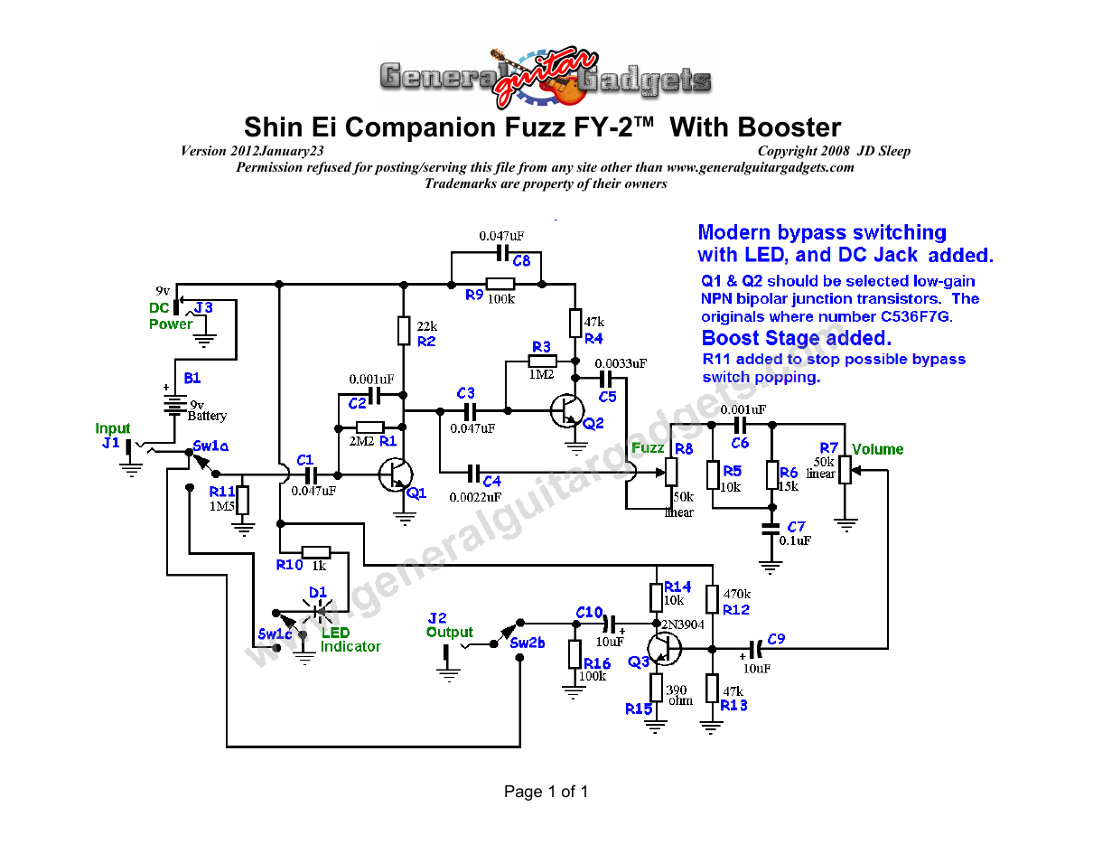 Shin Ei™ Companion Fuzz™ Schematic (Volume Boost Updates)